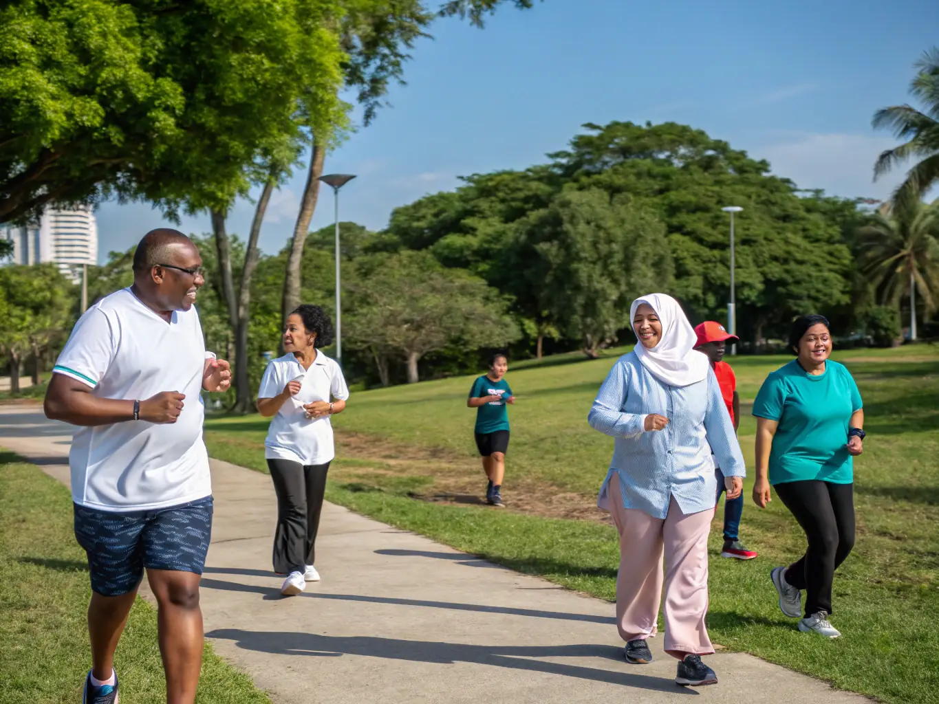 An inclusive image featuring people of all ages and abilities participating in a community fitness event organized by UNION SPORTIVE ARTIST CHEMINOT, emphasizing accessibility and well-being.